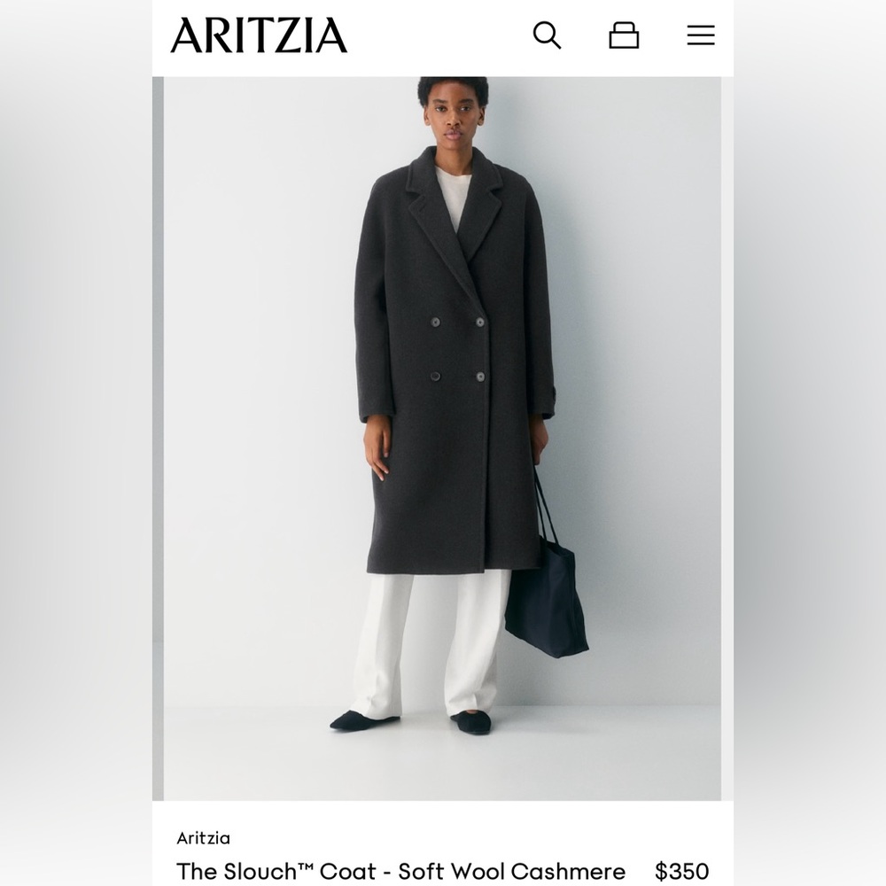 Aritzia Charcoal Cashmere Wool Slouch Coat